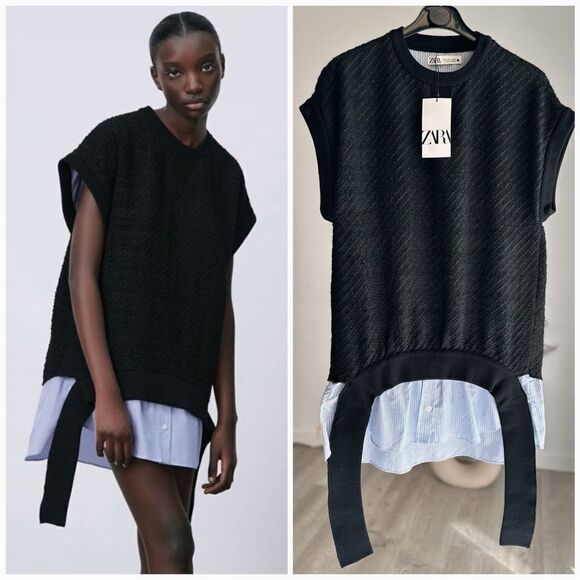 ZARA TEXTURED COMBINATION MINI DRESS NEW - Picture 1 of 9